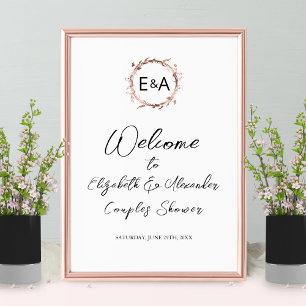 Monogram Floral Couples Shower Welcome Sign Board