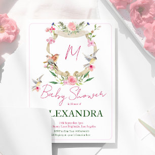 Monogram Floral Crest Watercolor Baby Shower Invitation