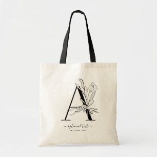 Monogram Floral Custom Tote Bag - Single Letter A