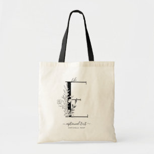 Monogram Floral Custom Tote Bag - Single Letter E