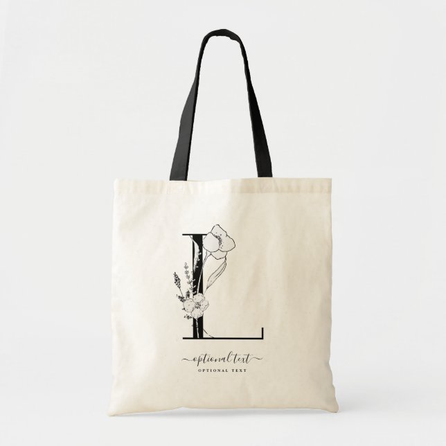 Monogram Floral Custom Tote Bag - Single Letter L (Front)