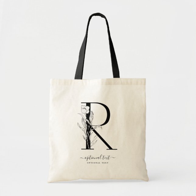 Monogram Floral Custom Tote Bag - Single Letter R (Front)