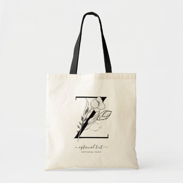 Monogram Floral Custom Tote Bag - Single Letter Z (Front)