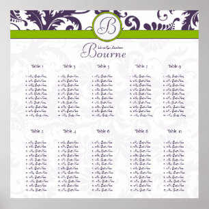 Monogram Floral Damask Seating Chart 10 Tables