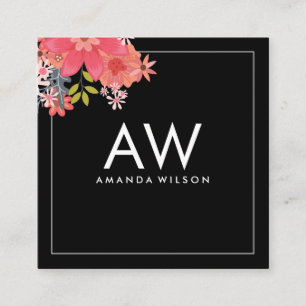 Monogram Floral Design Square Business Card