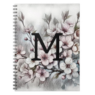 Monogram floral drawing pink cherry blossom  notebook