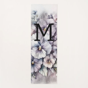 Monogram floral drawing pink pansies flowers yoga mat