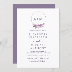 Monogram Floral Dusty Purple Greenery Wedding Invi Invitation
