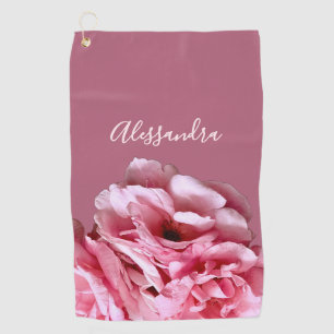 Monogram Floral Dusty Rose Botanical Photography Golf Towel