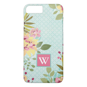 Monogram Floral Garden, Blue Background iPhone 8 Plus/7 Plus Case