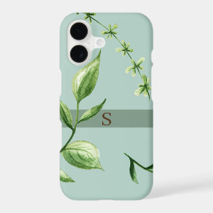 Monogram Floral Green Ivy Leaves & White