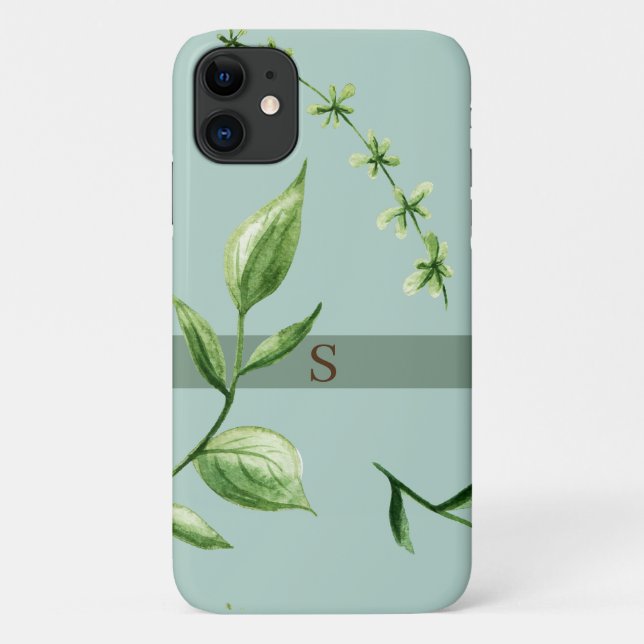 Monogram Floral Green Ivy Leaves & White Case-Mate iPhone Case (Back)