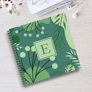 Monogram Floral Greenery Spiral Notebook