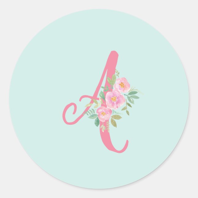 Monogram Floral Initial Classic Round Sticker (Front)