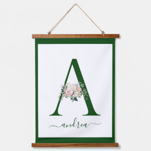 Monogram Floral Letter A Hanging Tapestry