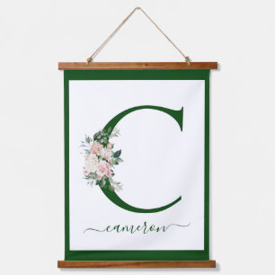 Monogram Floral Letter C Hanging Tapestry