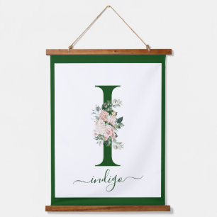Monogram Floral Letter I Hanging Tapestry