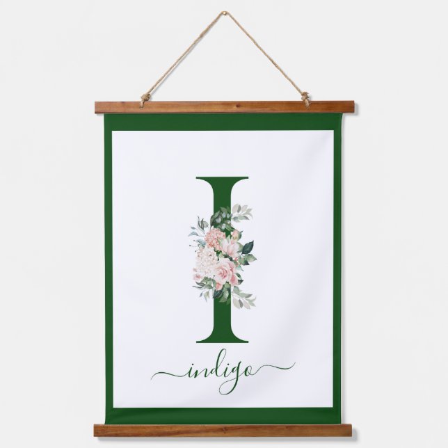 Monogram Floral Letter I Hanging Tapestry (Front)