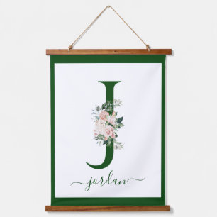 Monogram Floral Letter J Hanging Tapestry