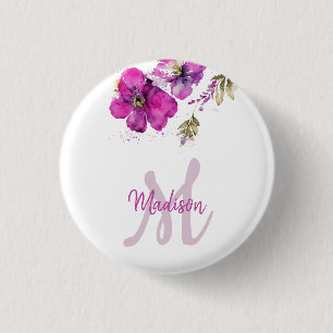 Monogram Floral Magenta 3 Cm Round Badge