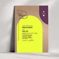 Monogram Floral Neon + Plum Geometric Wedding Invi