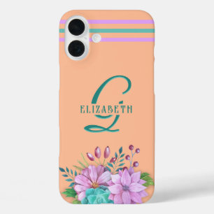 MONOGRAM FLORAL on Peach iPhone 16 Plus Case