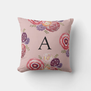 Monogram Floral Painting Throw Pillow
