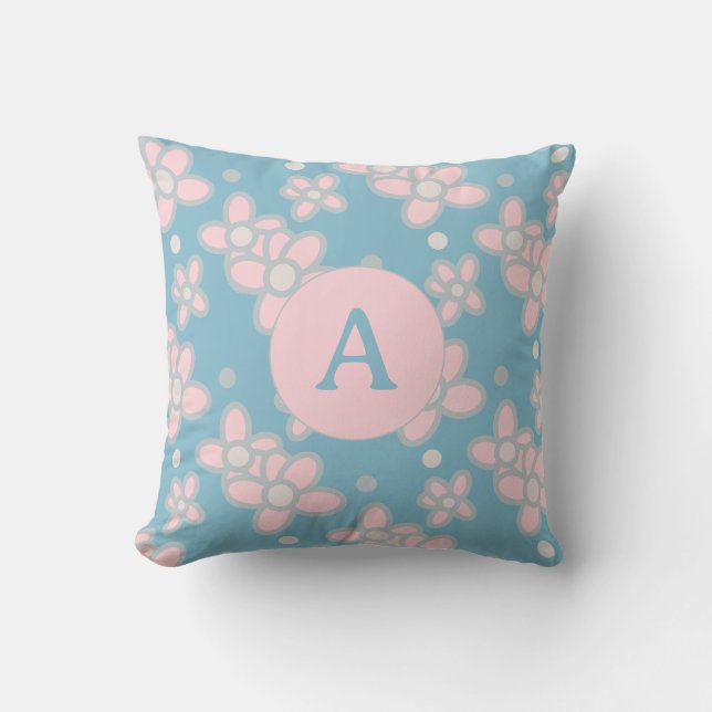 Monogram Floral Pastel Retro Cushion (Front)