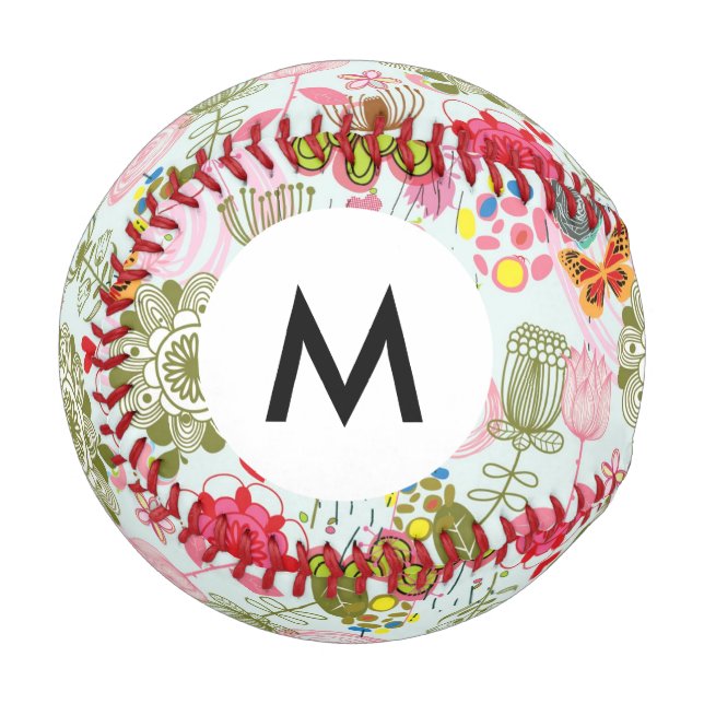Monogram Floral pattern in retro style 2 Baseball (Front Left)