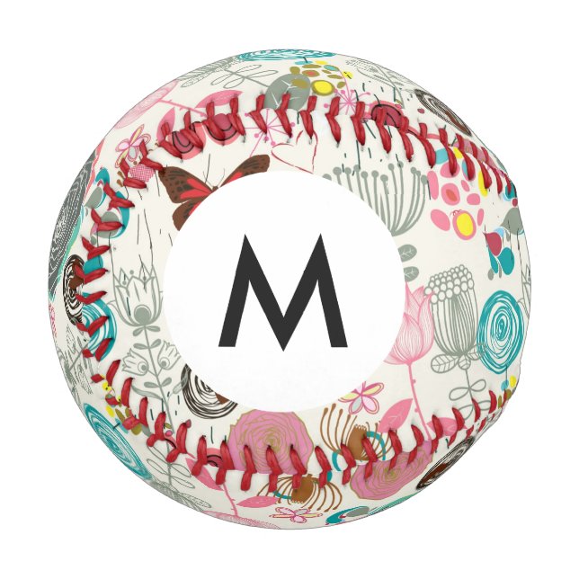 Monogram Floral pattern in retro style 5 Baseball (Front Left)