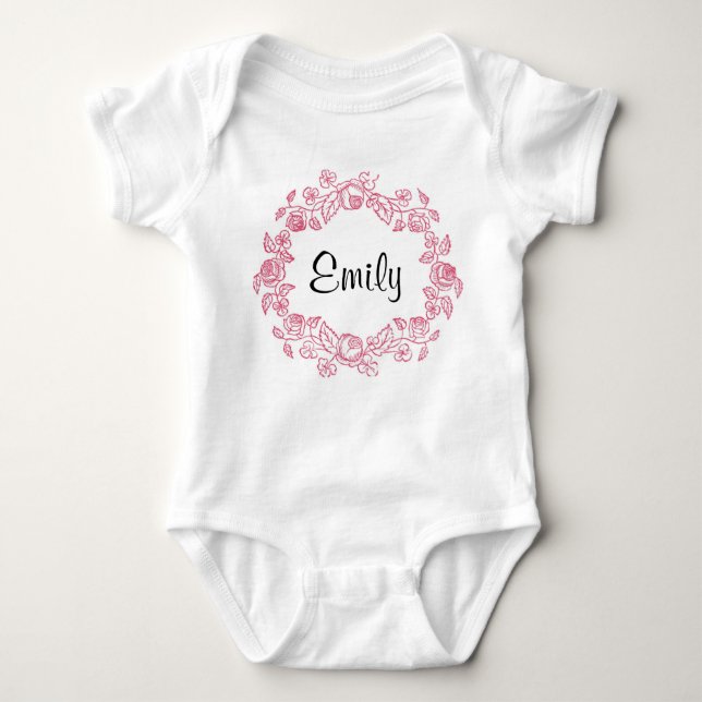 Monogram Floral Personalised Baby Bodysuit (Front)