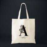 Monogram Floral Personalised Tote Bag<br><div class="desc">Monogram Floral Custom Tote Bag. Personalise this elegant black and white flower design with custom initial and name.</div>