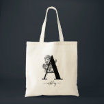 Monogram Floral Personalised Tote Bag<br><div class="desc">Monogram Floral Custom Tote Bag. Personalise this elegant black and white flower design with custom initial and name.</div>