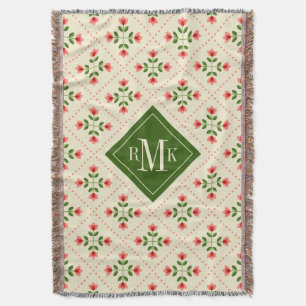 Monogram   Floral Pink & Green Quilt Folk Art Throw Blanket