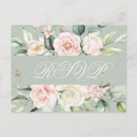 Monogram Floral Pink Green Watercolor RSVP 