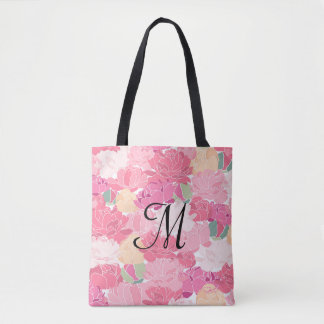 Monogram Floral Print Tote Bag