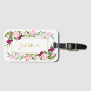 Monogram Floral Purple Pink Sweet Pea Vintage Luggage Tag