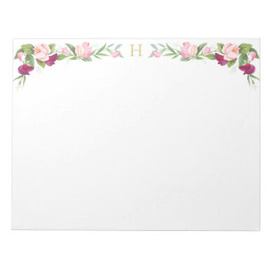 Monogram Floral Purple Pink Sweet Pea Vintage Notepad