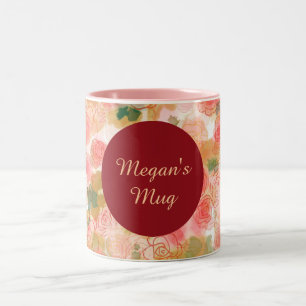 Monogram Floral Roses Two-Tone Coffee Mug