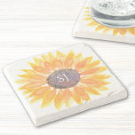 Monogram Floral Stone Coaster<br><div class="desc">This unique stone coaster is decorated with a yellow watercolor sunflower and stylish typography.
Easily customisable.
Original Watercolor © Michele Davies.</div>