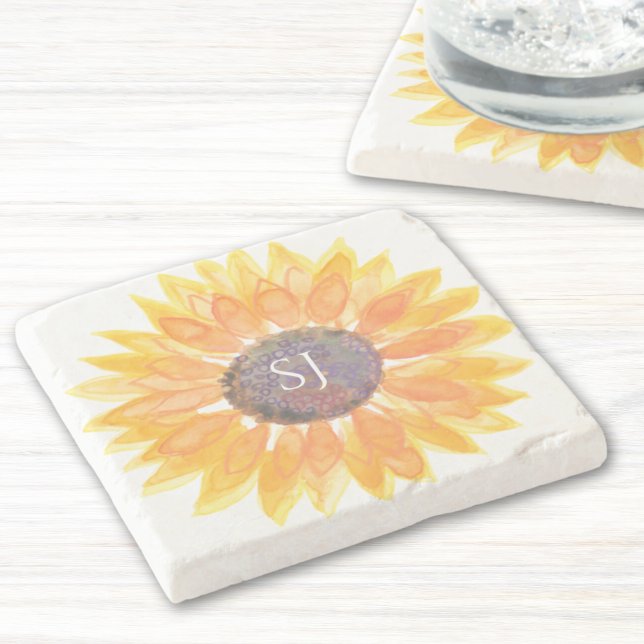 Monogram Floral Stone Coaster (Creator Uploaded)