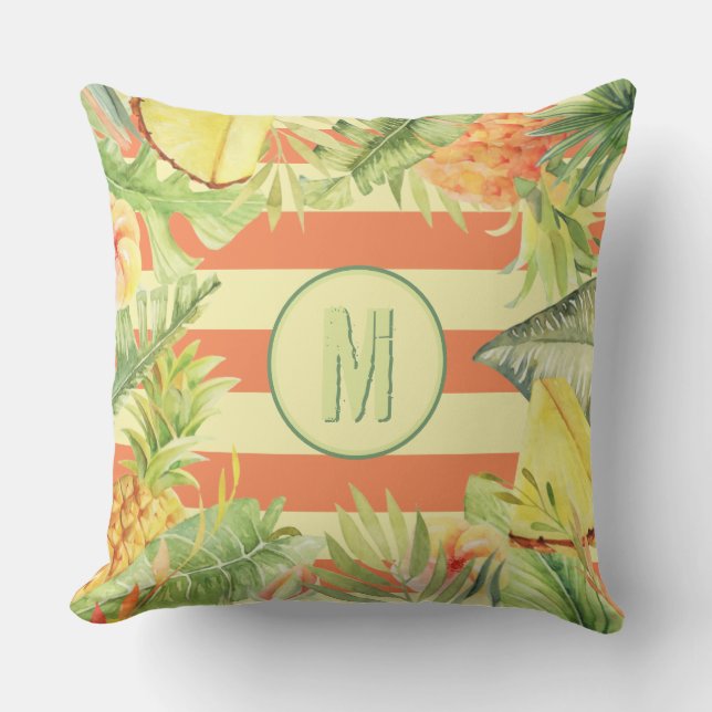 Monogram Floral Striped Cushion (Front)