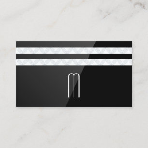 Monogram Floral Stripes Black Gloss Business Card