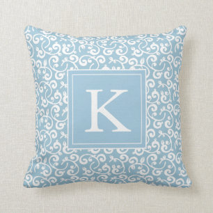 Monogram Floral Vineyard in Baby Blue Cushion