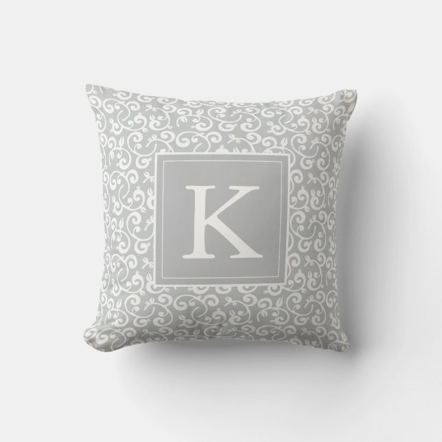 Monogram Floral Vineyard in Light Grey Cushion (Front)