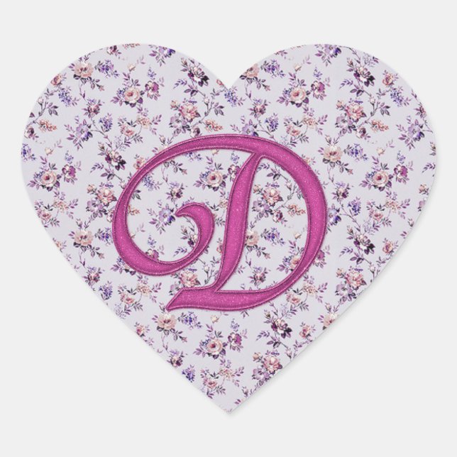 Monogram Floral Vintage D Heart Sticker (Front)