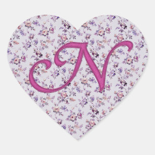 Monogram Floral Vintage N Heart Sticker