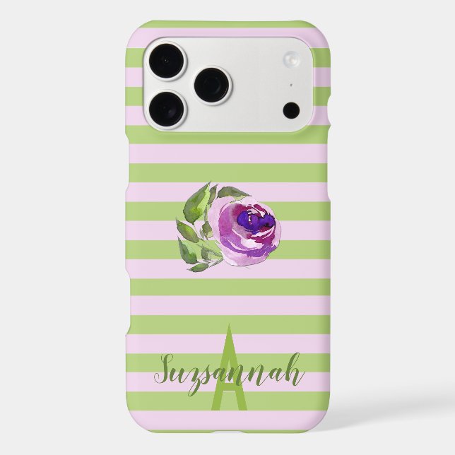 Monogram Floral Watercolor Rose Pastel Stripes (Back)