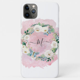 Monogram Floral Watercolor Wash Pink White Script Case-Mate iPhone Case