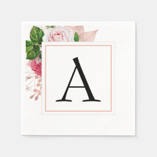 Monogram Floral Wedding Elegant Modern Napkin